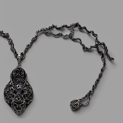 Image similar to an intricate pendant made out of bones, studio photography, black background, volumetric