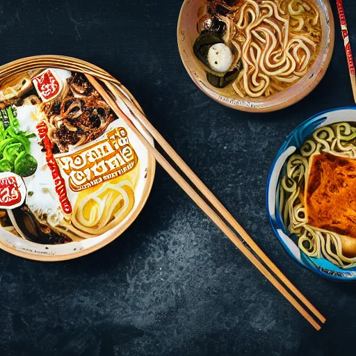 Image similar to ben and jerry's style ramen. photography. food photoshoot. advertisment photography. 4 k. realistic.