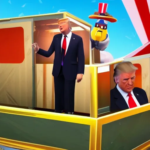 Image similar to donald trump in fortnite, new skin, collaboration