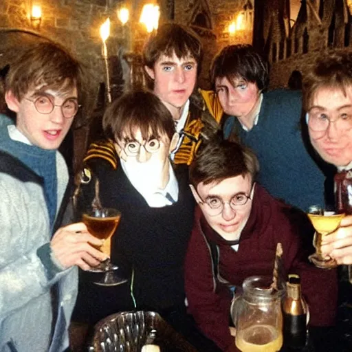 Prompt: harry potter drinking with the lads