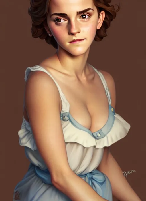 Prompt: cute buxom emma watson milkmaid, natural lighting, path traced, highly detailed, high quality, digital painting, by don bluth and ross tran and studio ghibli and alphonse mucha, artgerm