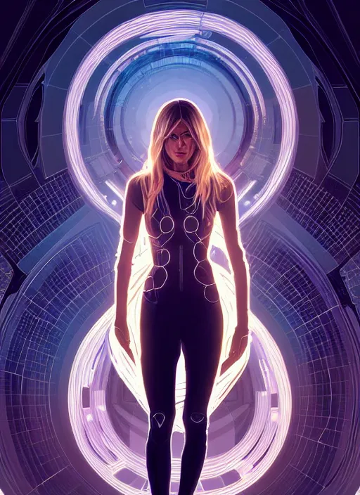 Image similar to symmetry! portrait of kaitlin olson, sci - fi, tech wear, glowing lights!! intricate, elegant, highly detailed, digital painting, artstation, concept art, smooth, sharp focus, illustration, art by artgerm and greg rutkowski and alphonse mucha