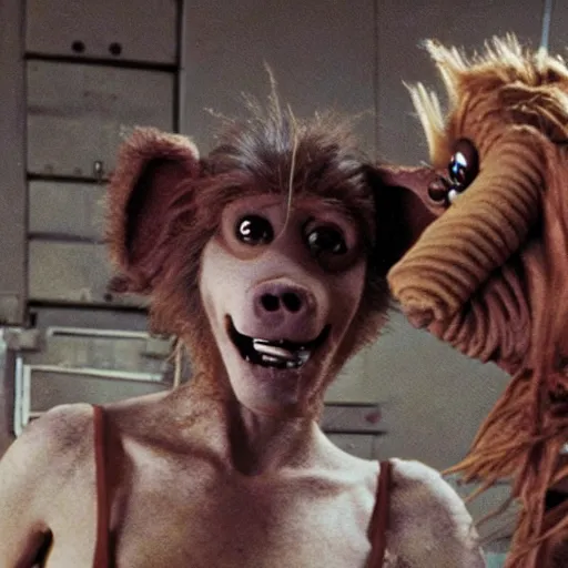 Prompt: sigourney weaver battling alf on a derelict space station, hyperrealistic, cinematic