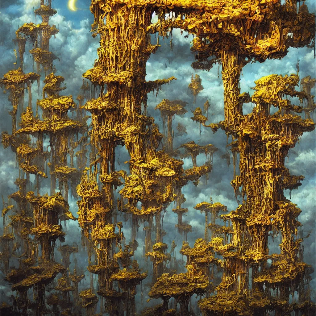 Prompt: a single! colorful! fungus tower clear empty sky, a high contrast!! ultradetailed photorealistic painting by les edwards, hard lighting, masterpiece