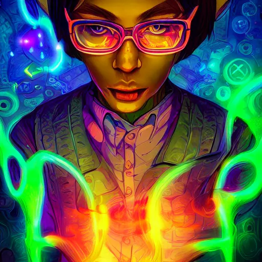 Image similar to skill magic geek inside matrix deepdream radiating a glowing aura stuff loot legends stylized digital illustration video game icon artstation lois van baarle, ilya kuvshinov, rossdraws,