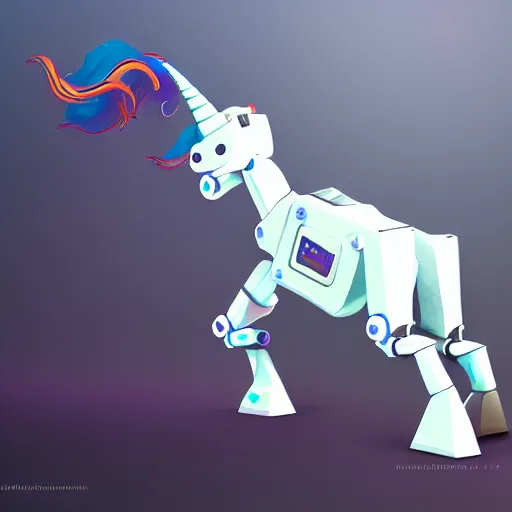 Prompt: robot unicorn, trending on artstation