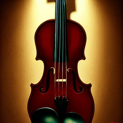 Image similar to anthropomorphic violin, oil painting, artstation, dramatic lighting, symmetry, beautiful