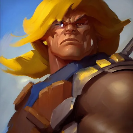 Image similar to greg manchess portrait painting of gorgeous he - man the master of the universe as overwatch character, medium shot, asymmetrical, profile picture, organic painting, sunny day, matte painting, bold shapes, hard edges, street art, trending on artstation, by huang guangjian, gil elvgren, ruan jia, greg rutkowski, gaston bussiere