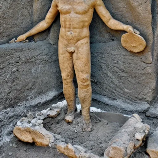 Image similar to archaeologists unearthing an ancient statue of Jerma985