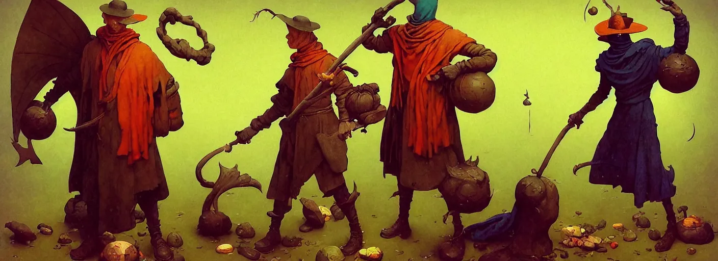 Image similar to full - body portrait surreal colorful clay fighting artstation rpg merchant gerald brom character concept art anatomy, action pose, very coherent and colorful high contrast masterpiece by norman rockwell franz sedlacek hieronymus bosch dean ellis rene magritte gediminas pranckevicius, dark shadows, sunny day, hard lighting, reference sheet white! background