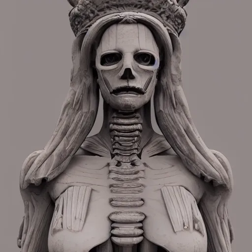 Image similar to goddess statue with skeletal face, dramatic atmosphere, 4 k, unreal engine