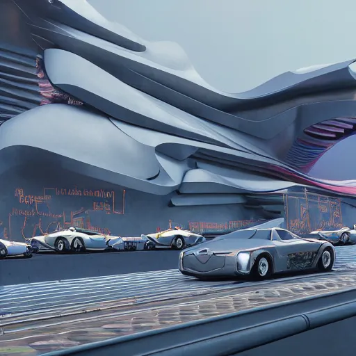 Image similar to sci-fi cars trucks motorcycles 50% of canvas in center and wall near structure on the coronation of napoleon and digital billboard photogrammetry point cloud in the middle and everything in style of zaha hadid and suprematism forms unreal engine 5 keyshot octane artstation trending blade runner 2049 colors lighting ultra high detail ultra photo realistic 8k 16k in plastic dark tilt shift