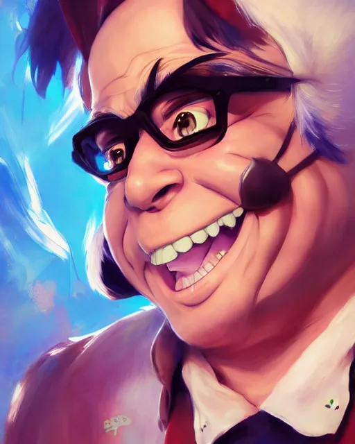 Image similar to anime portrait of Danny devito as an anime man by Stanley Artgerm Lau, WLOP, Rossdraws, James Jean, Andrei Riabovitchev, Marc Simonetti, and Sakimichan, trending on artstation