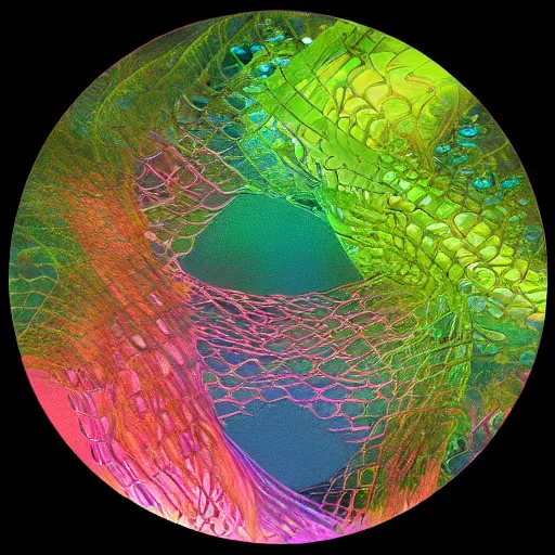 Image similar to aquatic iridescent numerical river web betta spring roundel moat, by edgar degas and joe jusko and judson huss, abstract, trending on cgsociety, nft