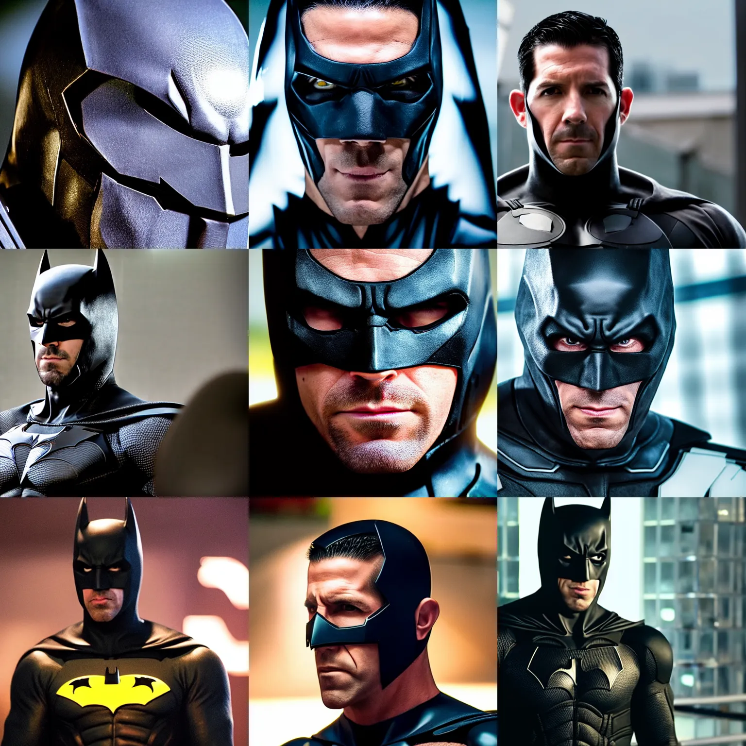 Prompt: scott adkins wearing batman mask suit very realistic! egg oval bokeh cinematic medium shot close up from the avengers