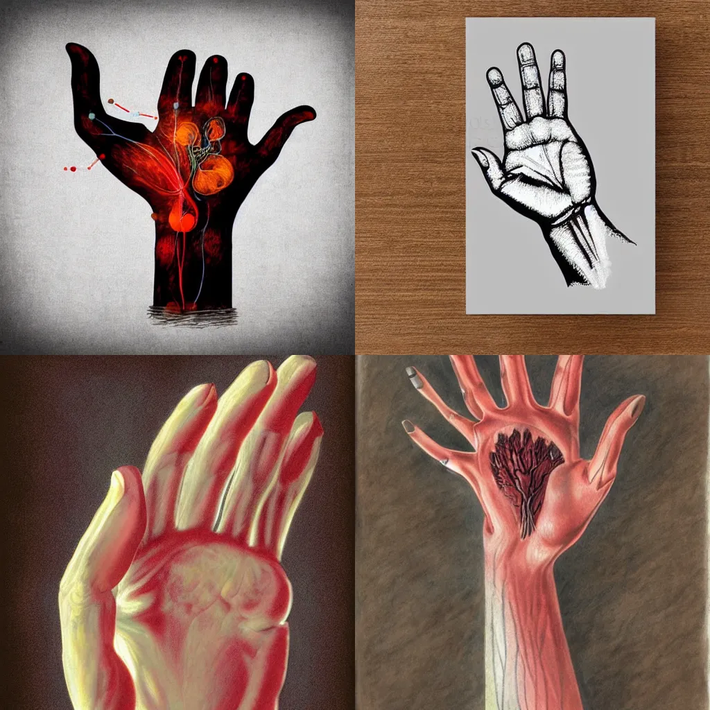 Prompt: a hand without fingers, medical art print