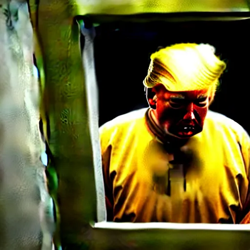 Image similar to a close up shot of donald j trump in prison, award winning photography