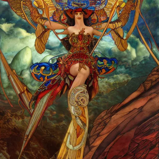 Prompt: quetzalcoatl in an epic battle with garuda, fantasy, stained glass, d & d, intricate, elegant, highly detailed, digital painting, artstation, concept art, matte, sharp focus, illustration, art by john collier and albert aublet and krenz cushart and artem demura and alphonse mucha