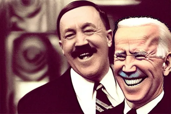 Image similar to “ very very intricate photorealistic photo of hitler and joe biden laughing together, detailed natural lighting, award - winning crisp details ”