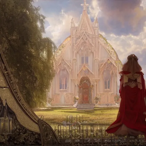 Prompt: a beautiful and detailed matte painting of a lesbian wedding between evil pyromancer and a red mage, unholy union, white church background, god rays, sharp focus, highly detailed, cinematic lighting, 8 k, smooth render, vector illustration, award winning, by adolf hiremy - hirschl and greg rutkowski and alphonse mucha