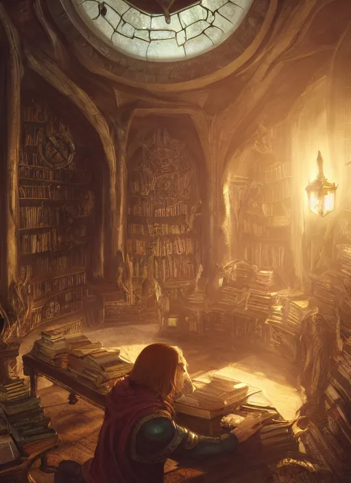Prompt: librarian in his store selling books and lore, ultra detailed fantasy, elden ring, realistic, dnd, rpg, lotr game design fanart by concept art, behance hd, artstation, deviantart, global illumination radiating a glowing aura global illumination ray tracing hdr render in unreal engine 5