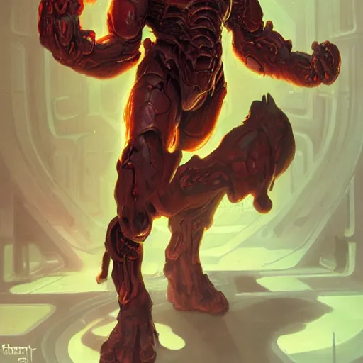 Image similar to doom eternal, mutant, tubes fused with the body, front view, painted by stanley lau, painted by greg rutkowski, painted by stanley, artgerm, masterpiece, digital art, trending on arts