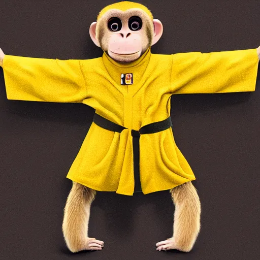 Image similar to a monkey wearing a yellow kimono, 8 k