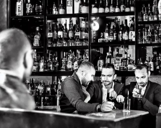 Prompt: un uomo che beve in un bar da solo, scarsa illuminazione, noir, anni 5 0