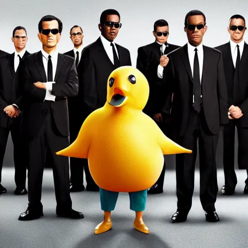 Image similar to Men in Black but they have duck head
