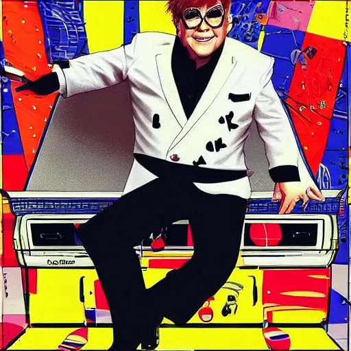 Image similar to “Elton John in GTA V, cover art by Stephen Bliss, Boxart, loadscreen”