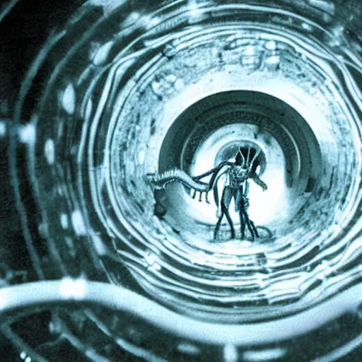 Prompt: a xenomorph inside an mri. alien : resurrection movie photograph.