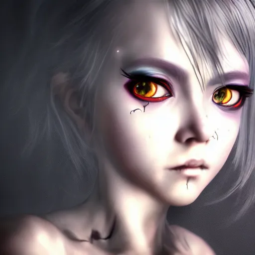 Prompt: photorealistic full shot portrait of angry darkness anime girl, electric aura, inspired by tim burton, detailed, unreal engine 4 k, volumetric light, fog