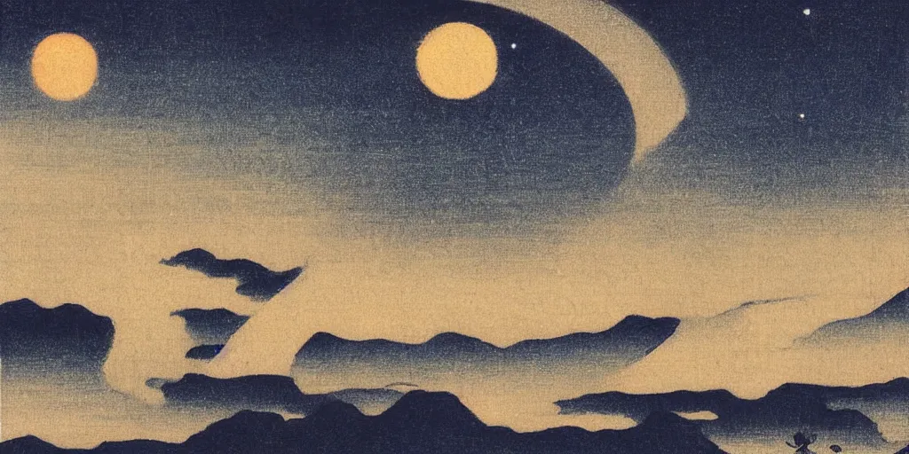 Image similar to night sky by ohara koson, 1 9 1 0