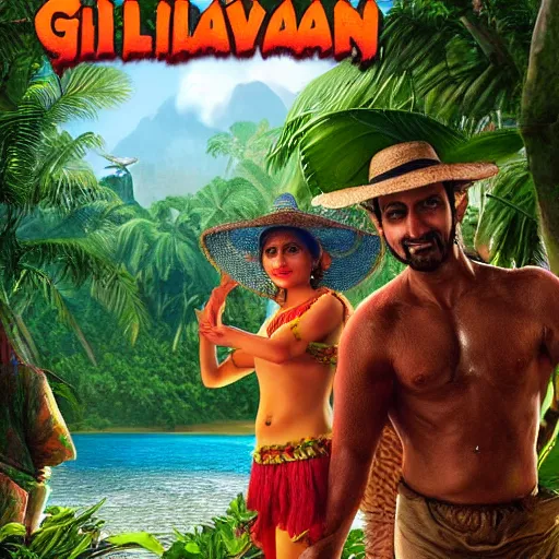 Image similar to UHD closeup of a Photorealistic Bollywood Gilligan\'s Island by Antonio Caparo and Ferdinand Knab and Greg Rutkowski, UHD, photorealistic, trending on artstation, trending on deviantart