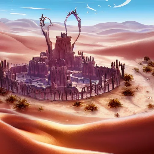 Image similar to a large kingdom in the desert, 8 k fantasy art illustration