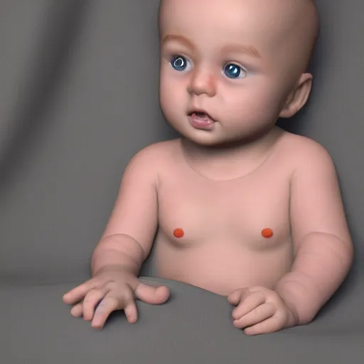 Prompt: very cute baby life like Realistic PBR 3D Model, but as a photograph by Annie Leibovitz, daz3d genesis iray, v-ray, unreal engine, HDRI shaders, 8k,intricate, elegant, highly detailed, centered, smooth, sharp focus,