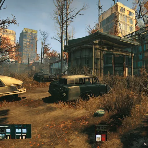 Image similar to central park settlement, post - nuclear war in fallout 4, in game screenshot