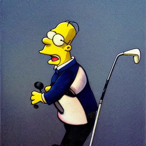 Image similar to (((((Homer Simpson playing golf . muted colors.))))) by Jean-Baptiste Monge !!!!!!!!!!!!!!!!!!!!!!!!!!!