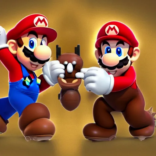 Image similar to photo of mario and donkey kong arm wrestling, nintendo, high detail,