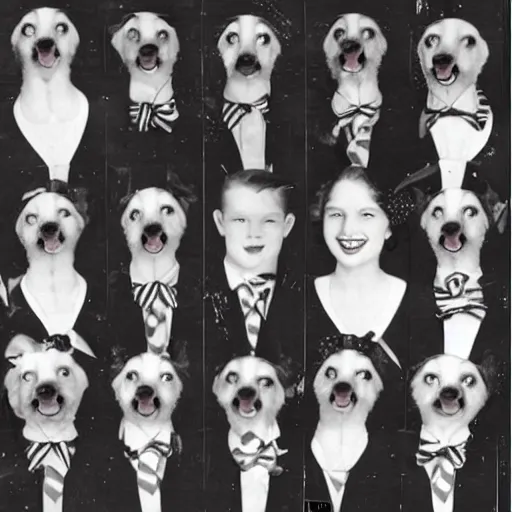 Image similar to a 1940s yearbook photo of animals dressed as people