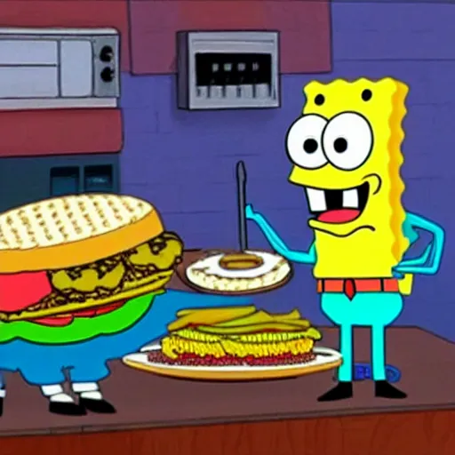 Prompt: spongebob making burgers