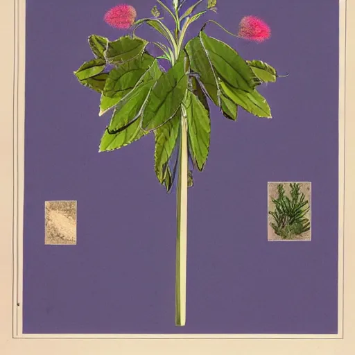 Image similar to scientific illustration of an alien plant brought back from venus showing tuber, leaves, and flowering stalk.