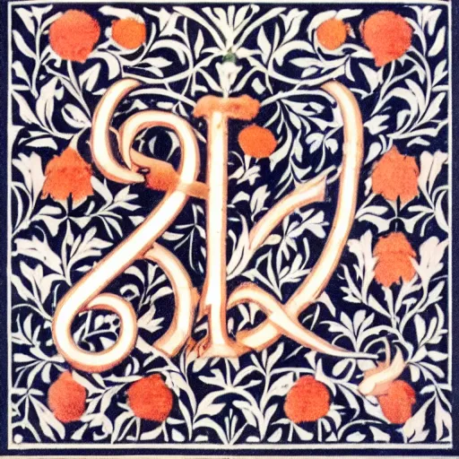 Image similar to illuminated number 1, typography by william morris