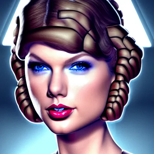 Image similar to Portrait of Taylor Swift as Princess Leia in Star Wars, intricate, elegant, super highly detailed, professional digital painting, artstation, concept art, smooth, sharp focus, no blur, no dof, extreme illustration, Unreal Engine 5, 8K