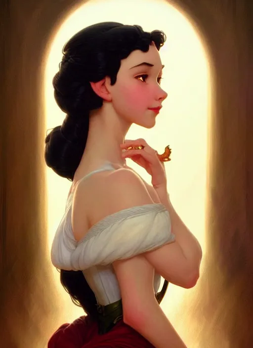 Prompt: portrait of disney snowhite, intricate, elegant, highly detailed, my rendition, digital painting, artstation, concept art, smooth, sharp focus, illustration, art by artgerm and greg rutkowski and alphonse mucha and uang guangjian and gil elvgren and sachin teng, symmetry!!