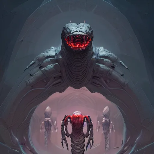 Prompt: professional ominous concept art of a predatory alien by artgerm and greg rutkowski ( thin white border ). an intricate, elegant, highly detailed digital painting, concept art, smooth, sharp focus, illustration, in the style of simon stalenhag wayne barlowe, igor kieryluk.