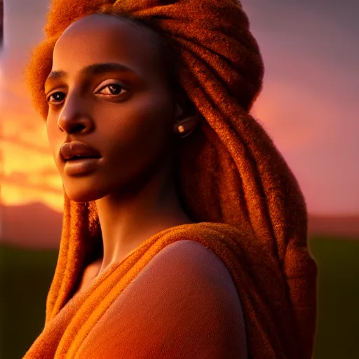 Image similar to photographic portrait of a stunningly beautiful ethiopian renaissance female in soft dreamy light at sunset, contemporary fashion shoot, by edward robert hughes, annie leibovitz and steve mccurry, david lazar, jimmy nelsson, breathtaking, 8 k resolution, extremely detailed, beautiful, establishing shot, artistic, hyperrealistic, beautiful face, octane render