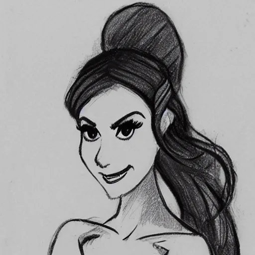 Image similar to milt kahl sketch of victoria justice with done up hair, tendrils and ponytail as princess padme from star wars episode 3