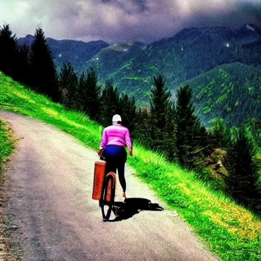 Image similar to horse riding! bicycle!, cycling!!, anthropomorphic!!!!, in the mountains, award winning photo,