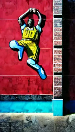 Image similar to man dunking basketball with graffiti background, digital illustration, hyperrealistic, 2 0 0 0 s hip - hop, award winning, trending on artstation, rendered in octane, rendered in unreal engine 5, beautiful colors, dark, gritty, urban